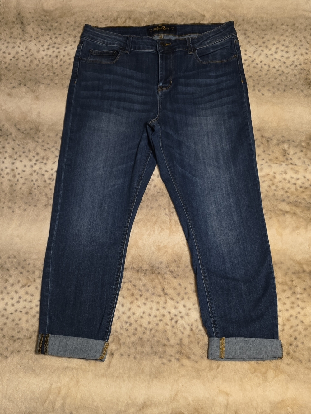 Indigo Rein Dark Blue Boyfriend Jeans with Cuffed Hem